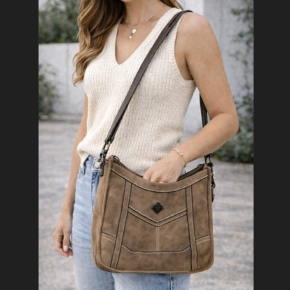 BOC Copper Creek Crossbody Bag Tan Faux Leather Boho Shoulder Purse Casual
